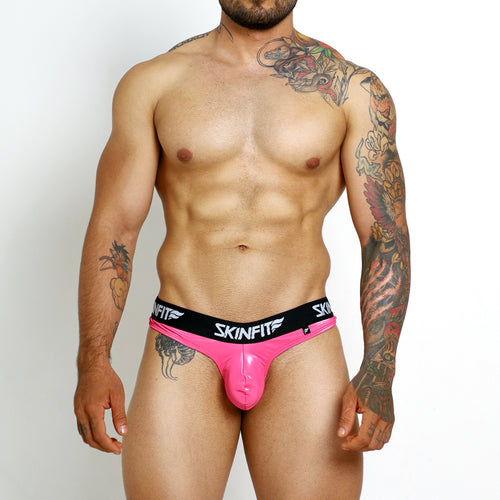*PINK LATEX BULGE THONG